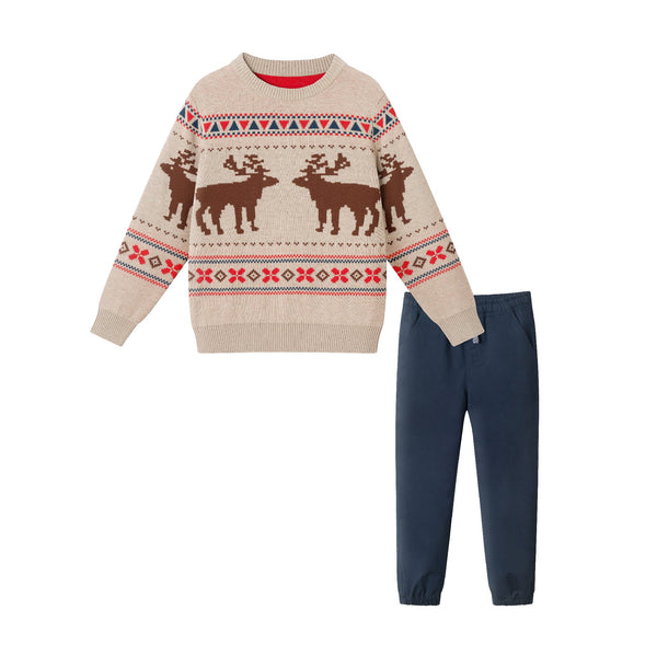 kids-fair-isle-sweater-twill-pant-set-moose-motif Sophia's StyleSweater Set-1